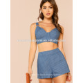 Rayé Zip Up Crop Top avec des shorts assortis ensemble de fabrication en gros de mode femmes vêtements (TA4087SS)